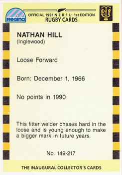 1991 Regina NZRFU 1st Edition #149 Nathan Hill Back
